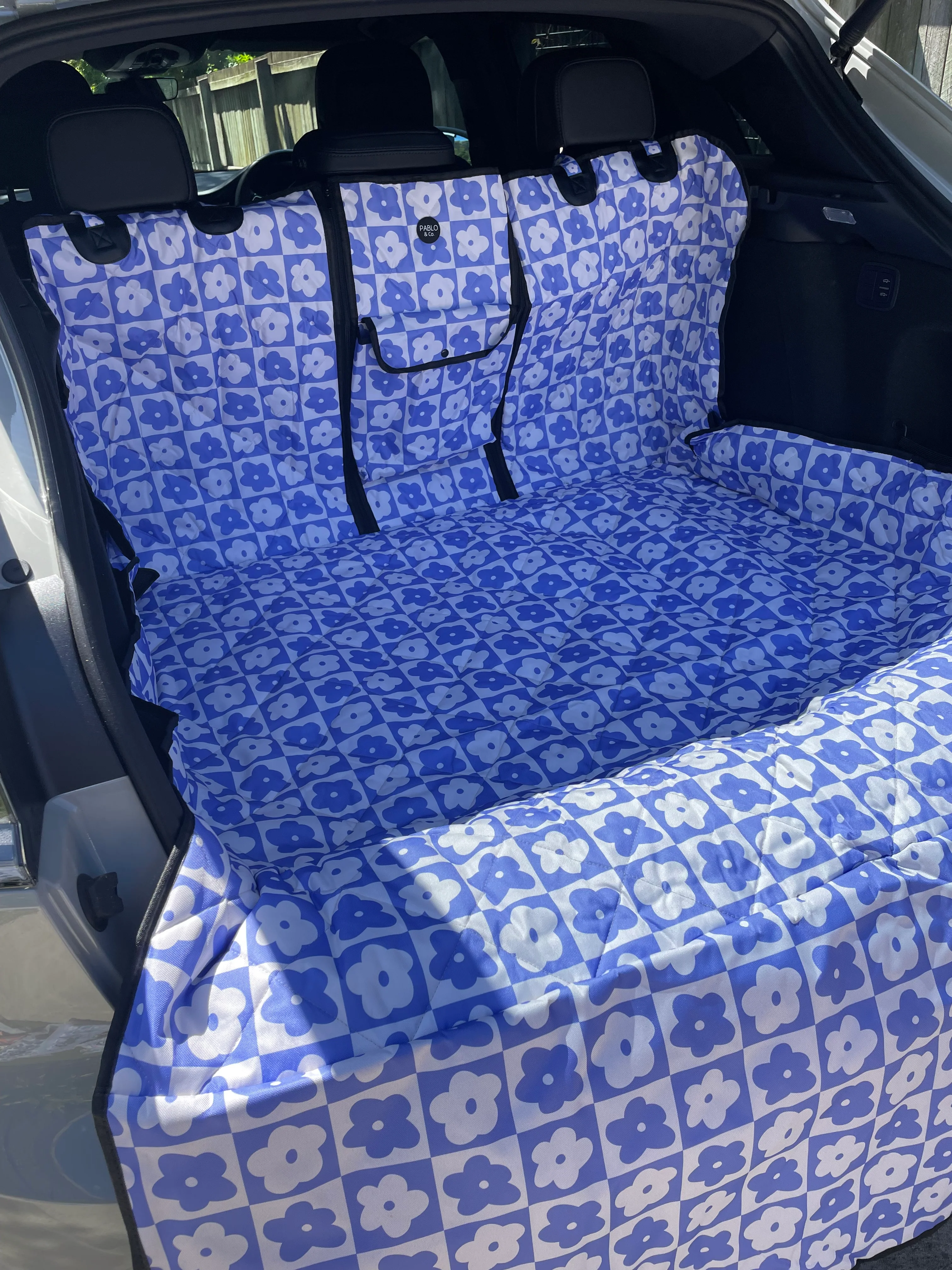 Blue Checkered Daisies: Car Boot Cover - Image 3