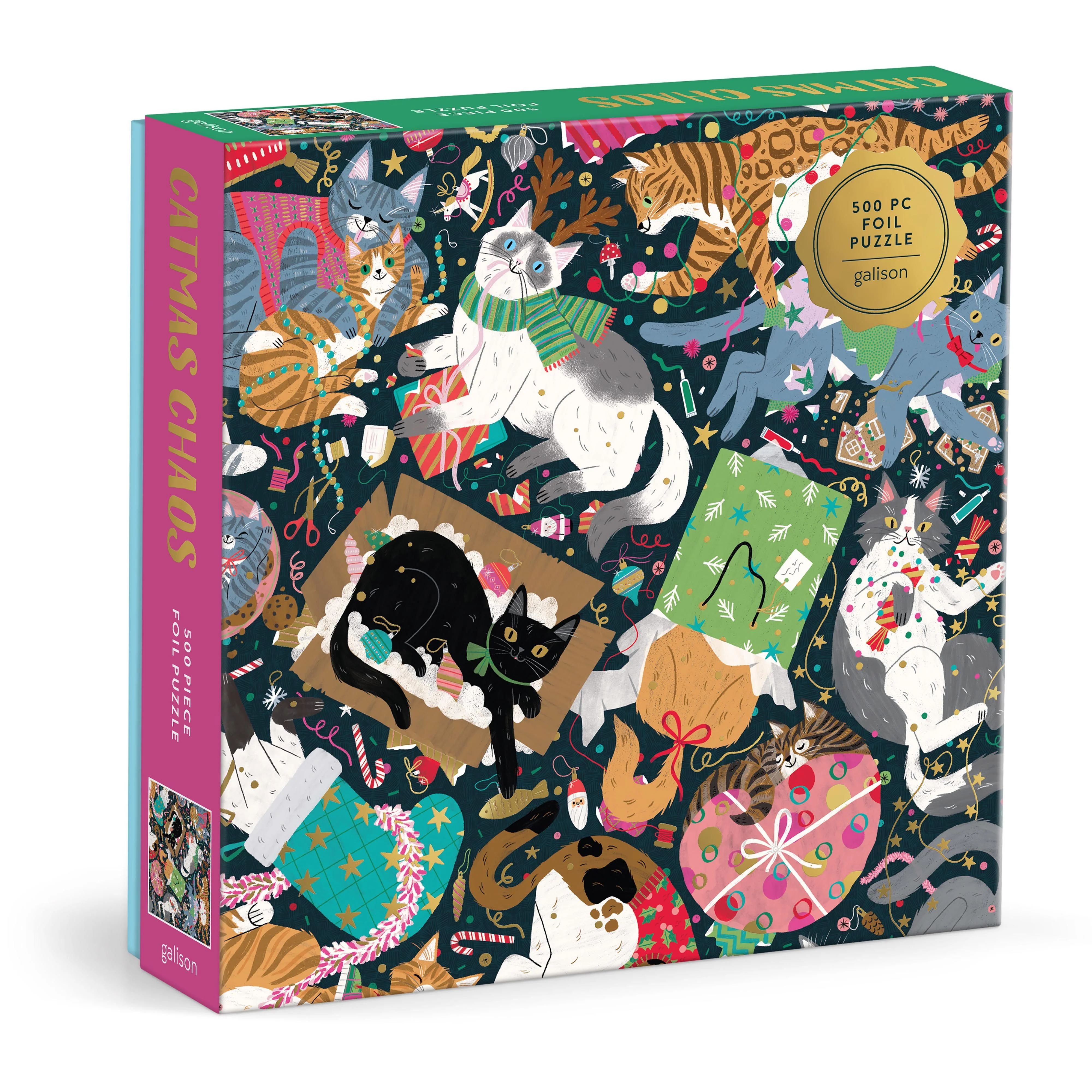 Galison Catmas Chaos: 500pc Foil Puzzle