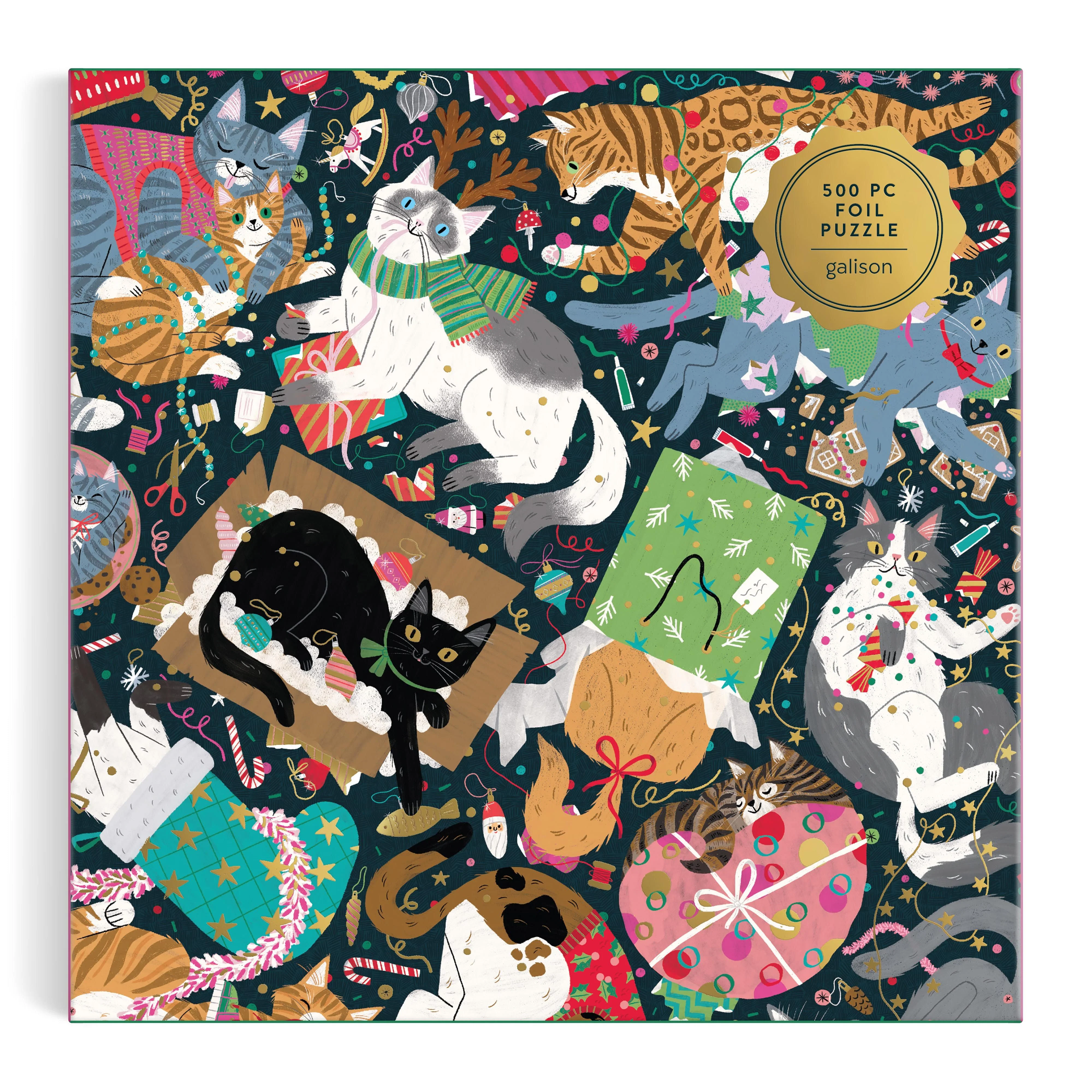 Galison Catmas Chaos: 500pc Foil Puzzle - Image 3