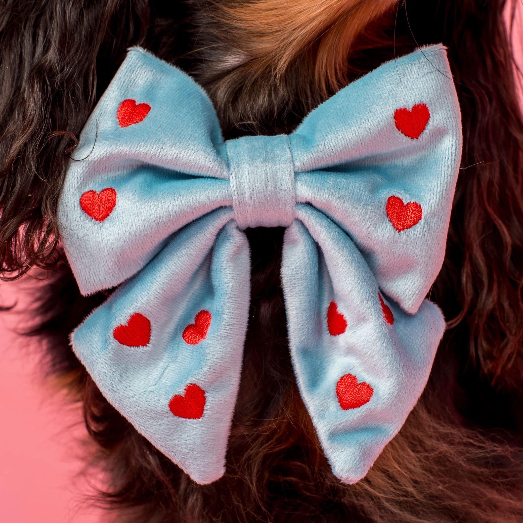 Heart: Velvet Sailor Bow - Blue & Red - Image 2