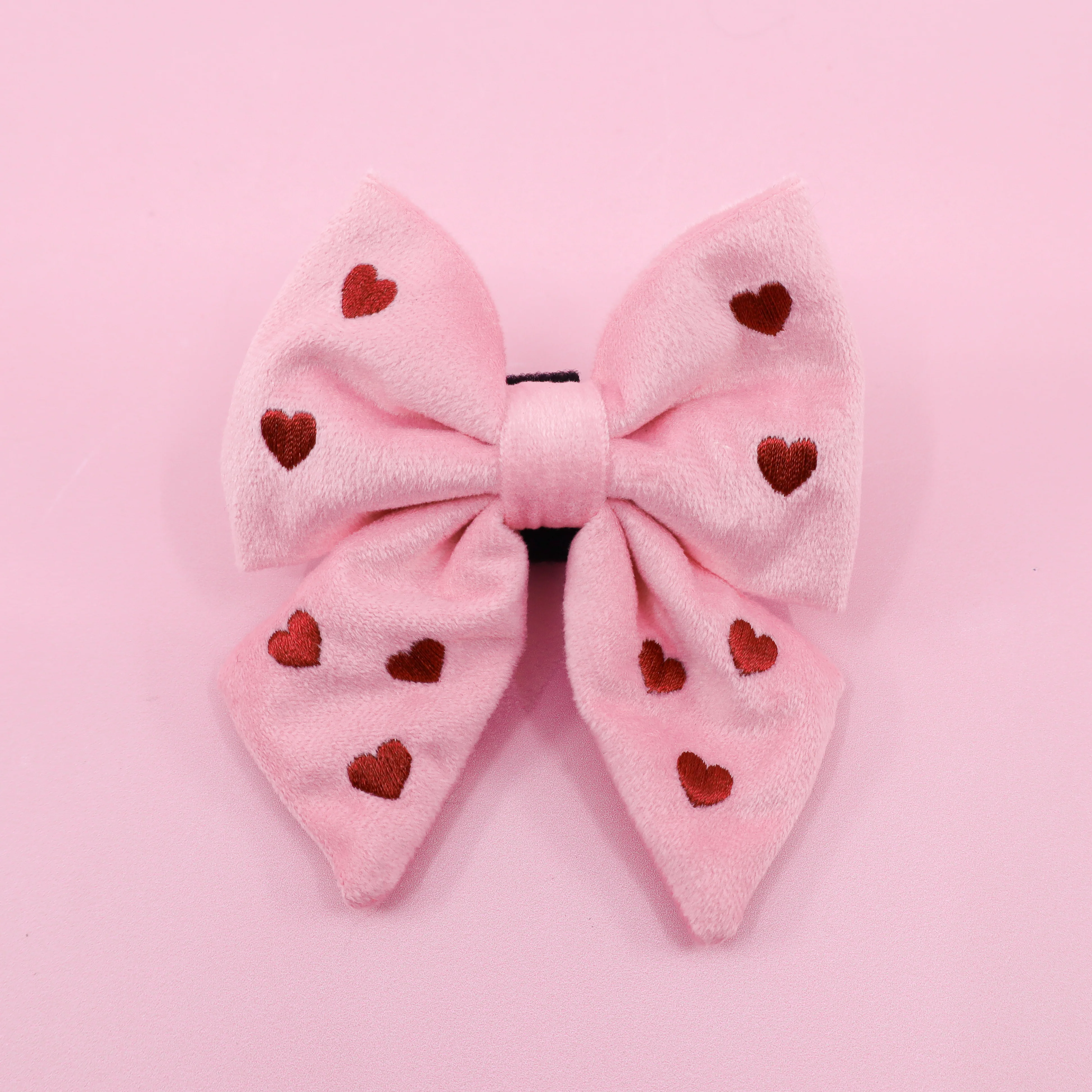 Heart: Velvet Sailor Bow - Pink & Maroon - Image 3