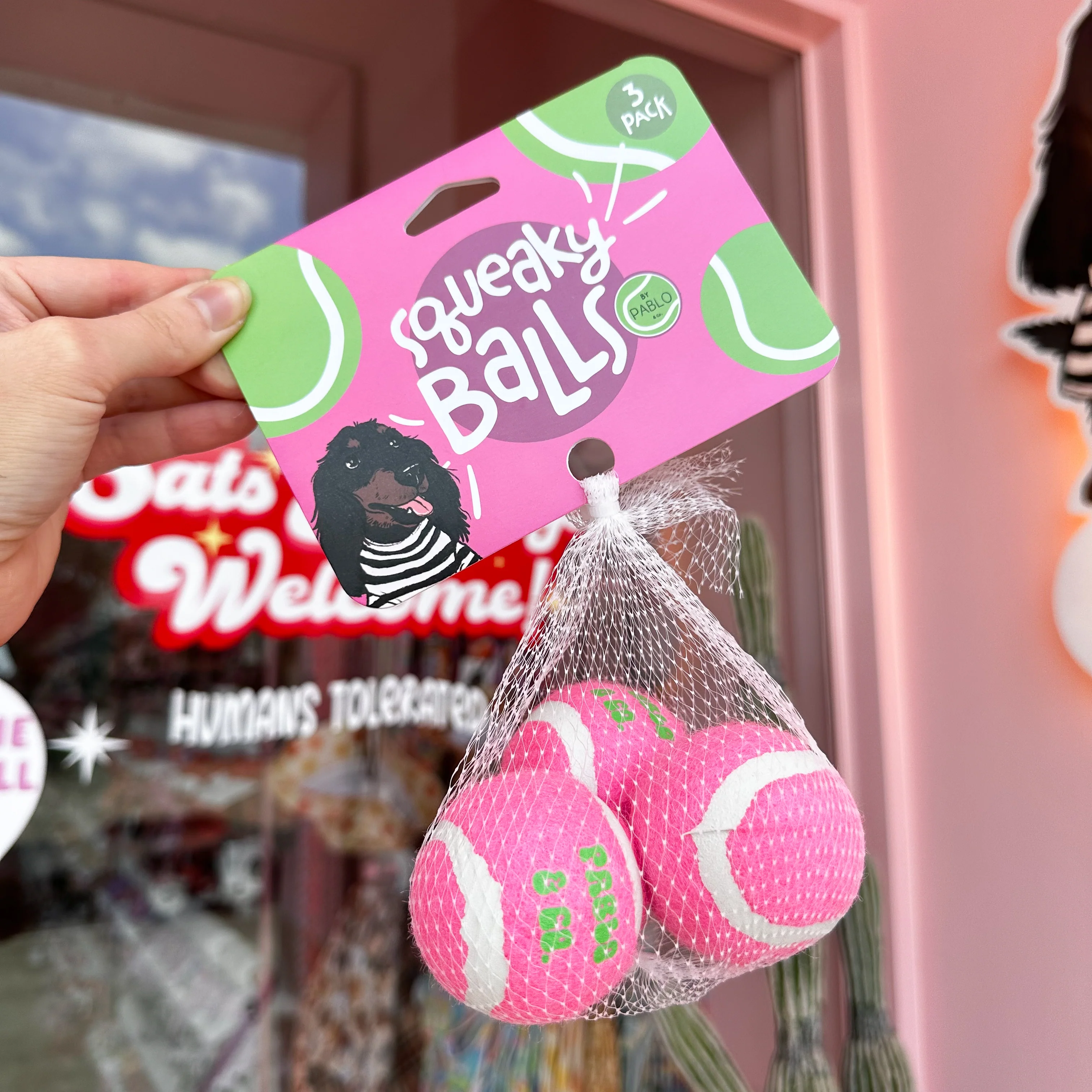 Pack of 3 Squeaky Tennis Balls: Pink