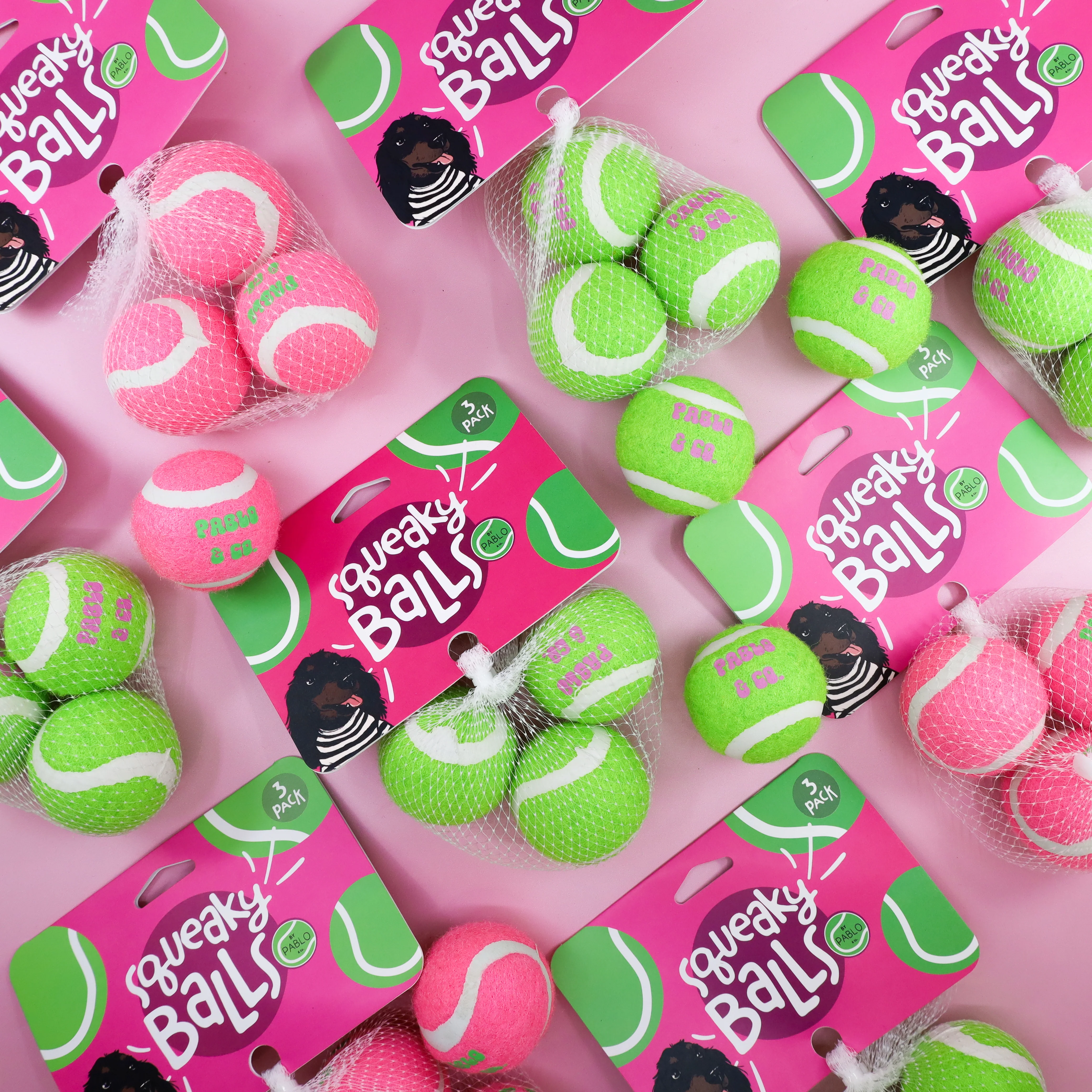 Pack of 3 Squeaky Tennis Balls: Pink - Image 2