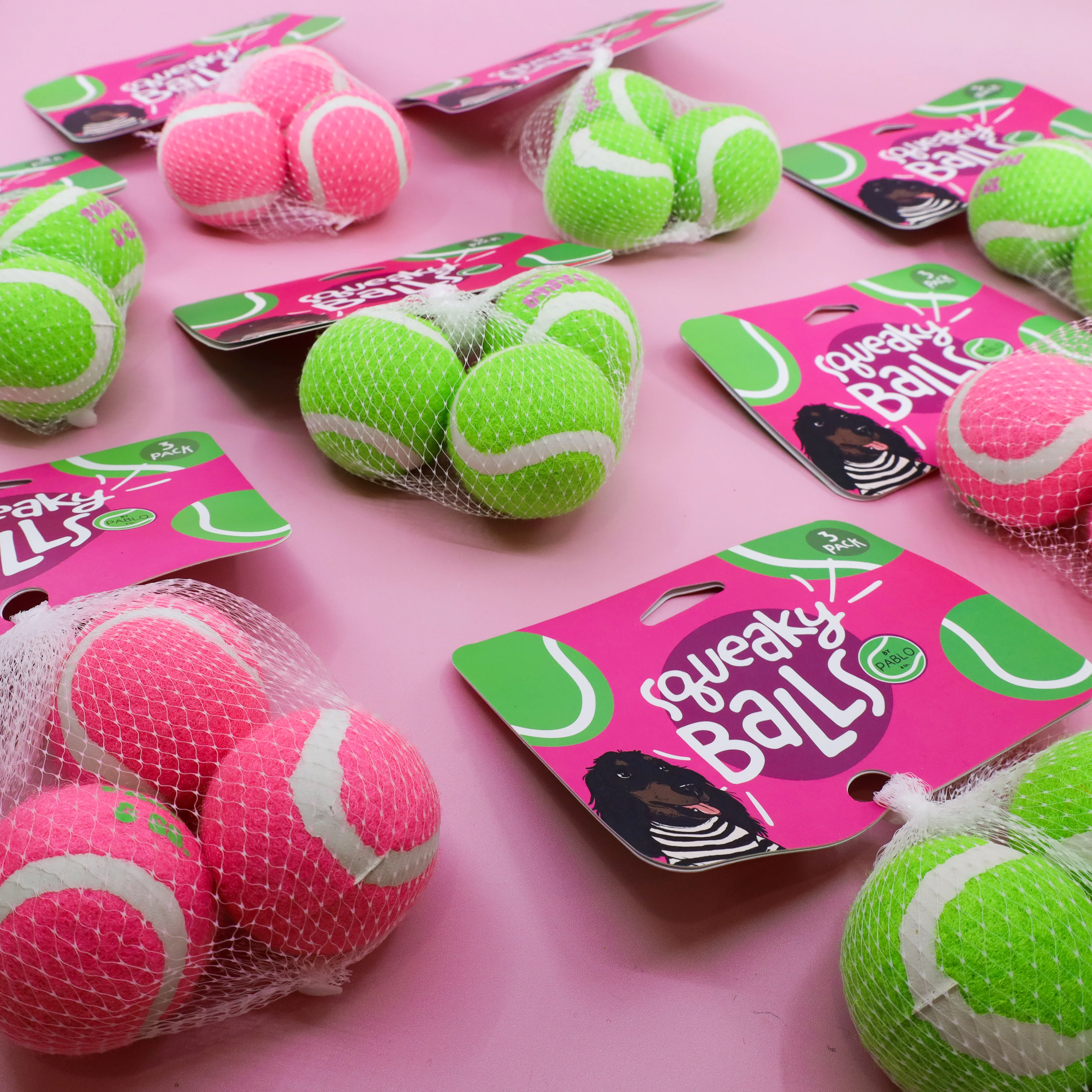Pack of 3 Squeaky Tennis Balls: Pink - Image 3