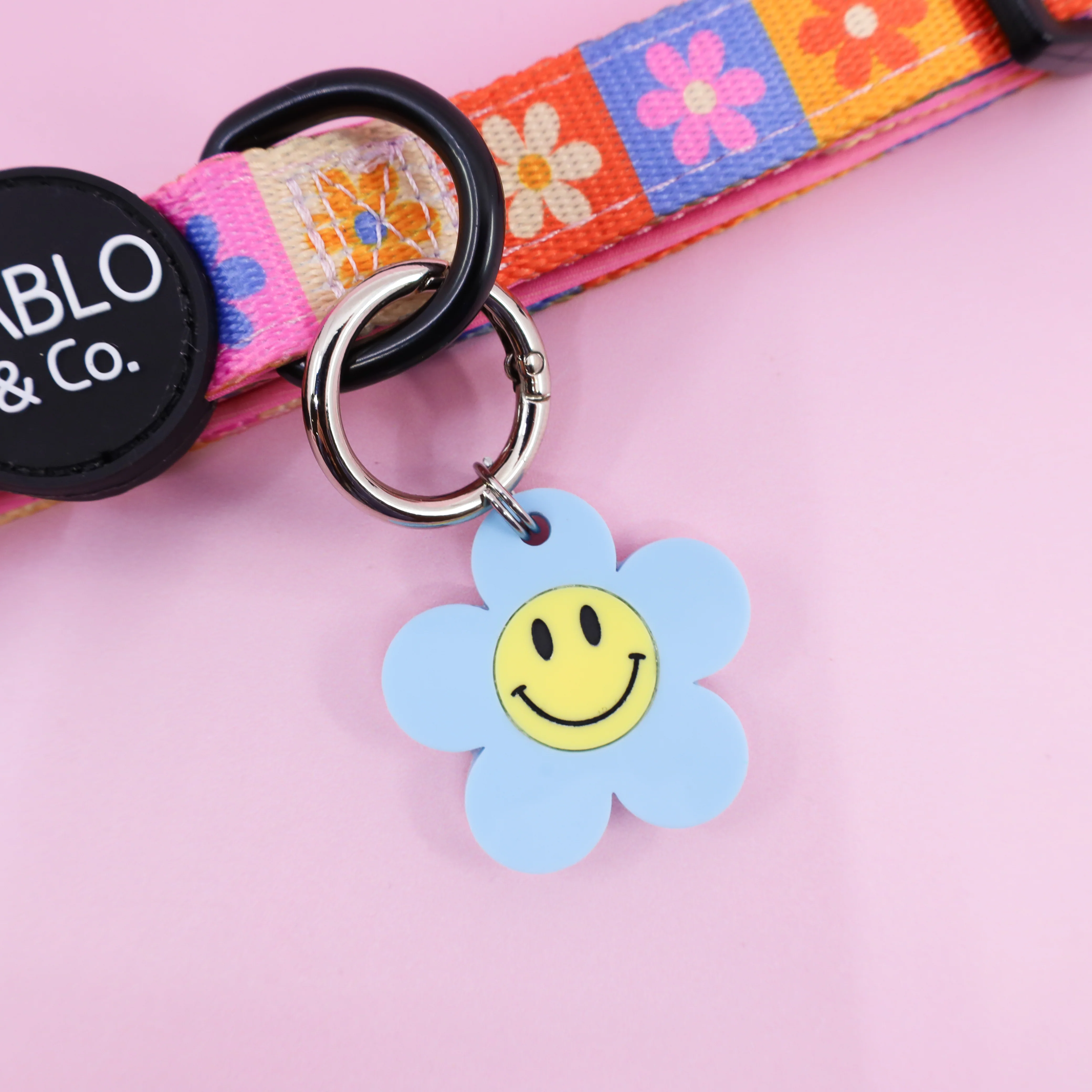 Personalised Pet ID Tag: Blue Happy Flower