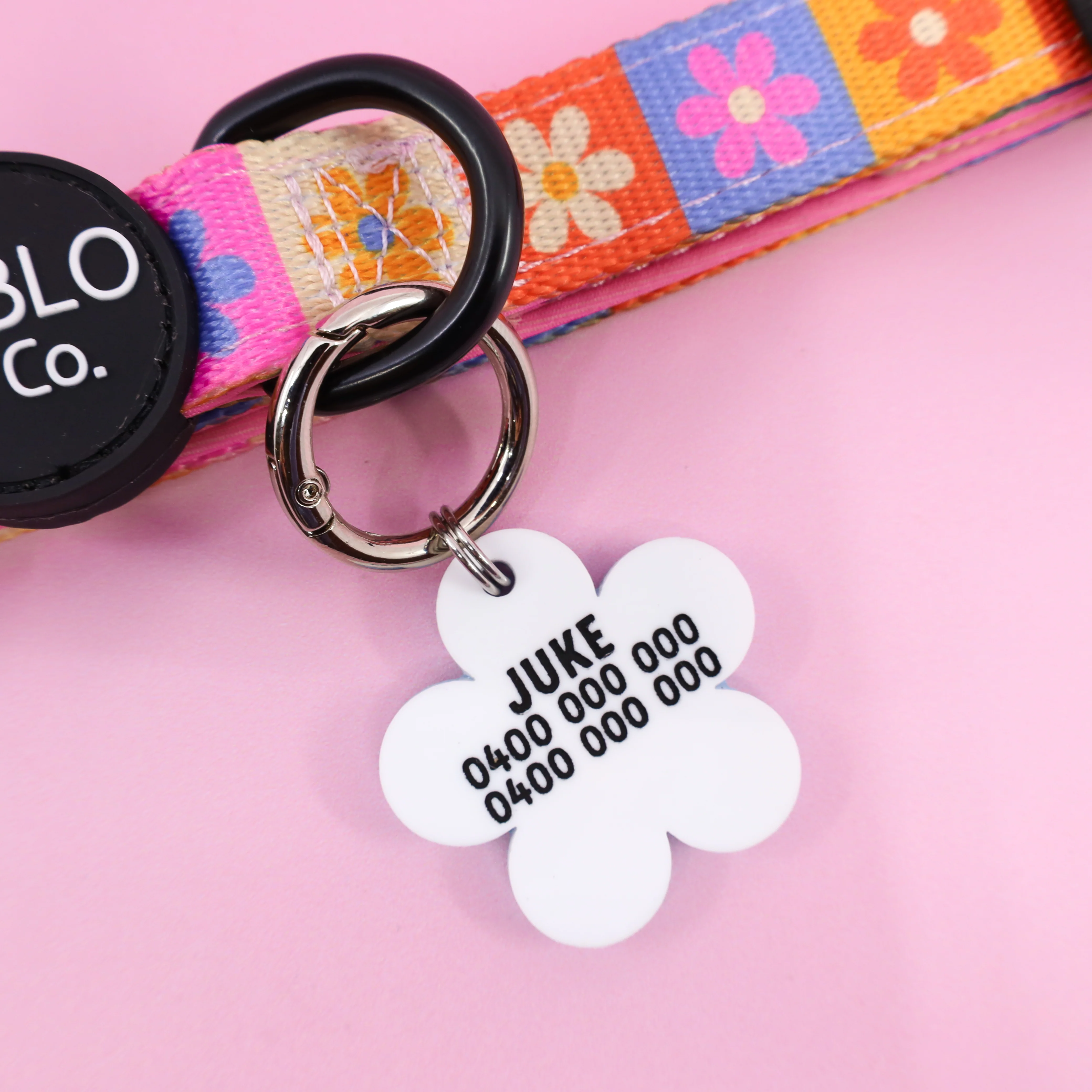 Personalised Pet ID Tag: Blue Happy Flower - Image 2