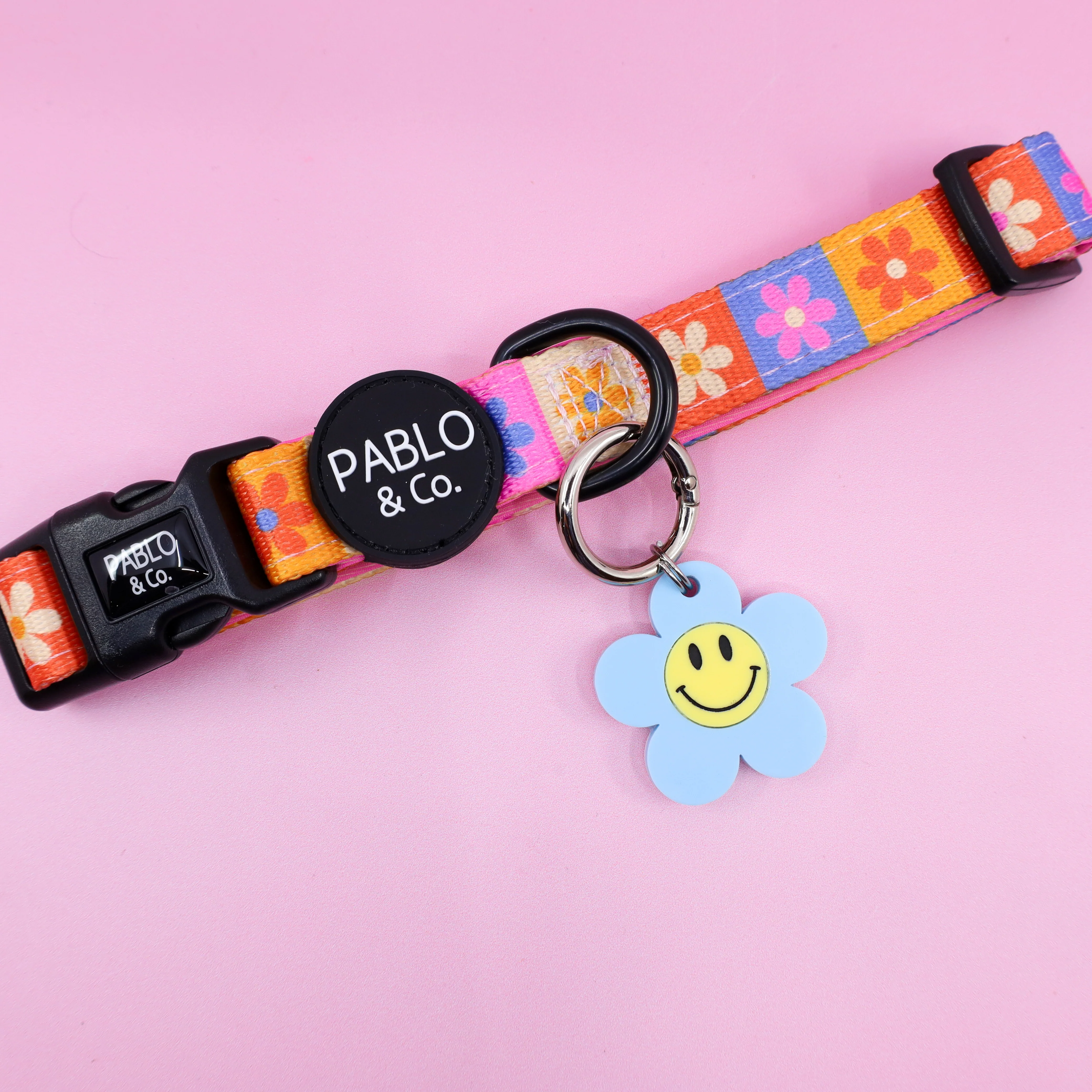 Personalised Pet ID Tag: Blue Happy Flower - Image 3