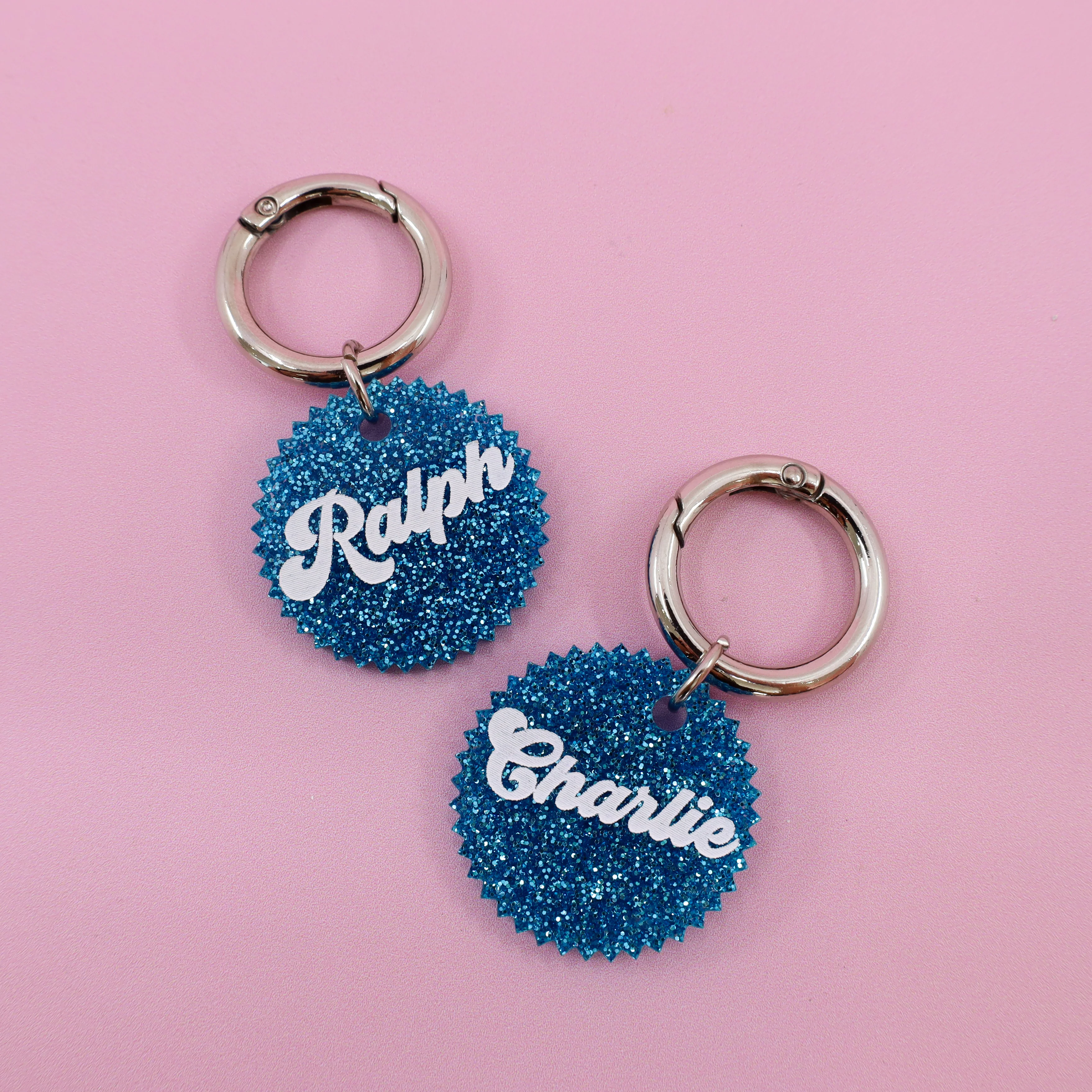 Personalised Pet ID Tag: Jagged Circle Blue Glitter - Image 3