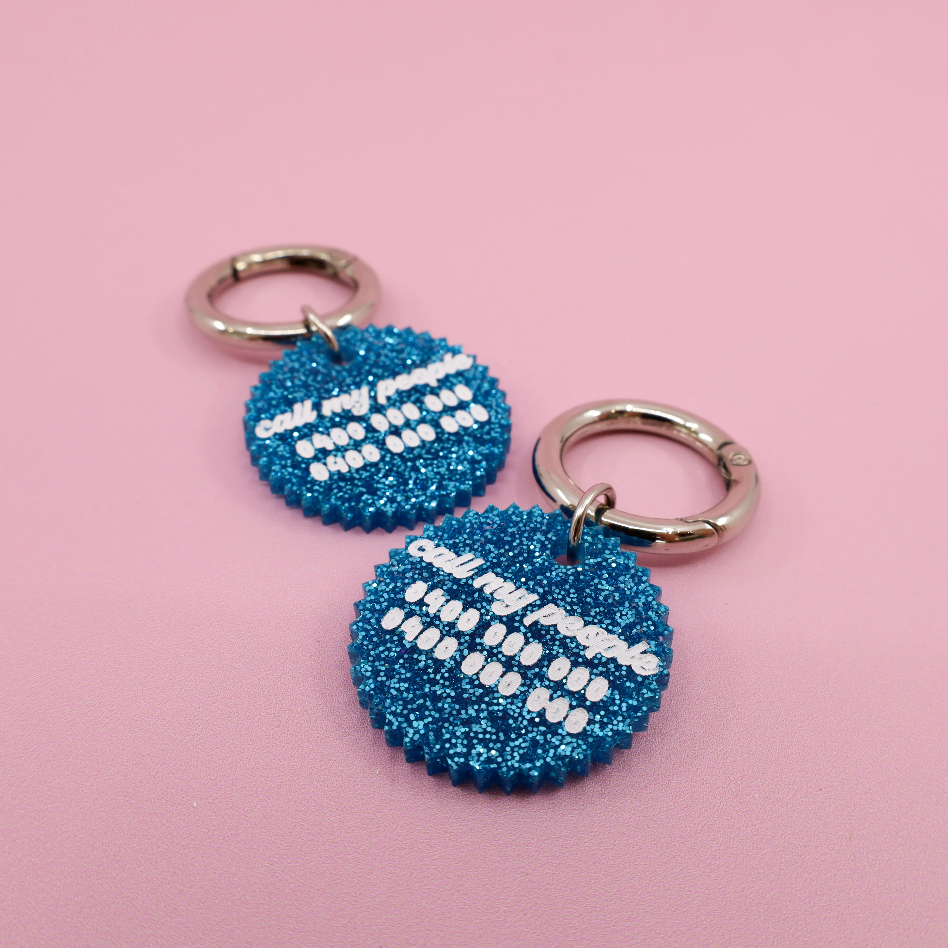Personalised Pet ID Tag: Jagged Circle Blue Glitter - Image 4