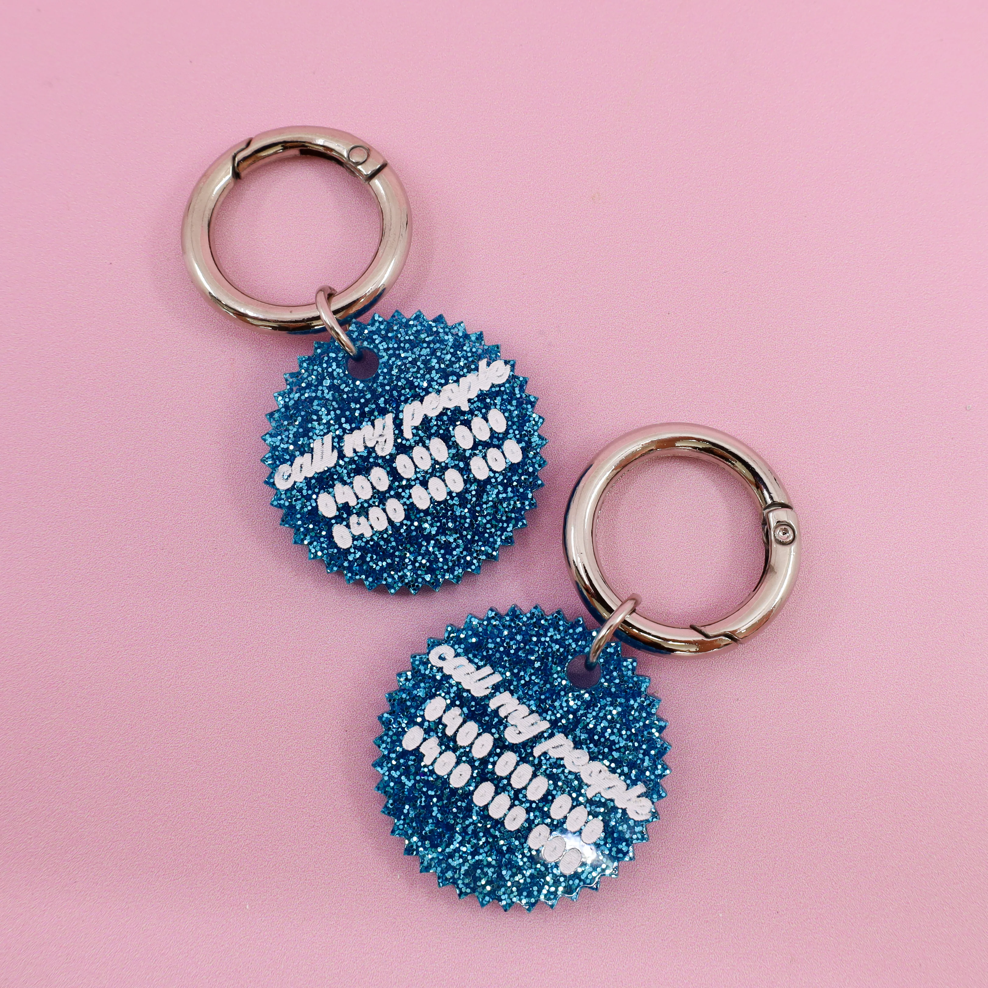 Personalised Pet ID Tag: Jagged Circle Blue Glitter - Image 5