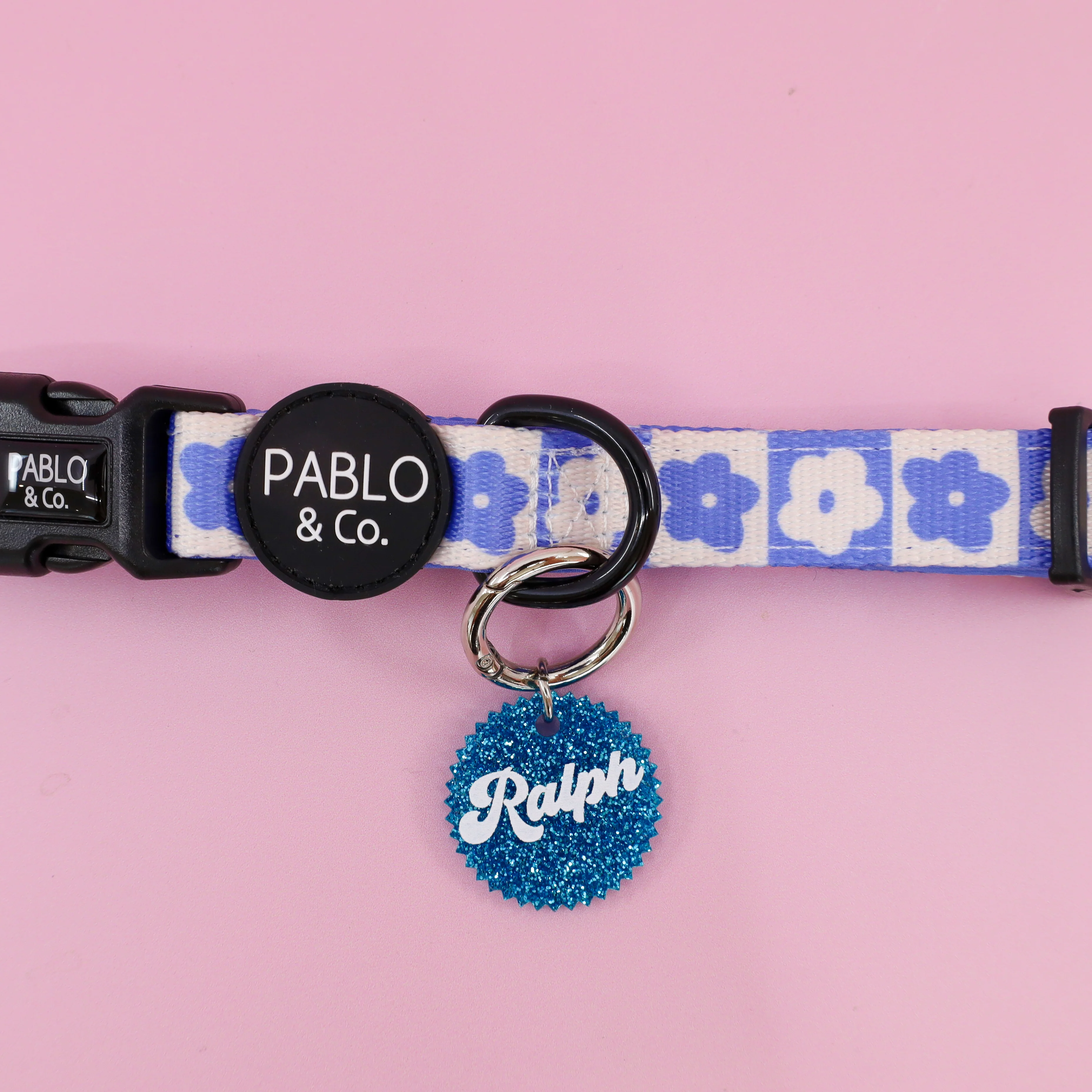 Personalised Pet ID Tag: Jagged Circle Blue Glitter - Image 6