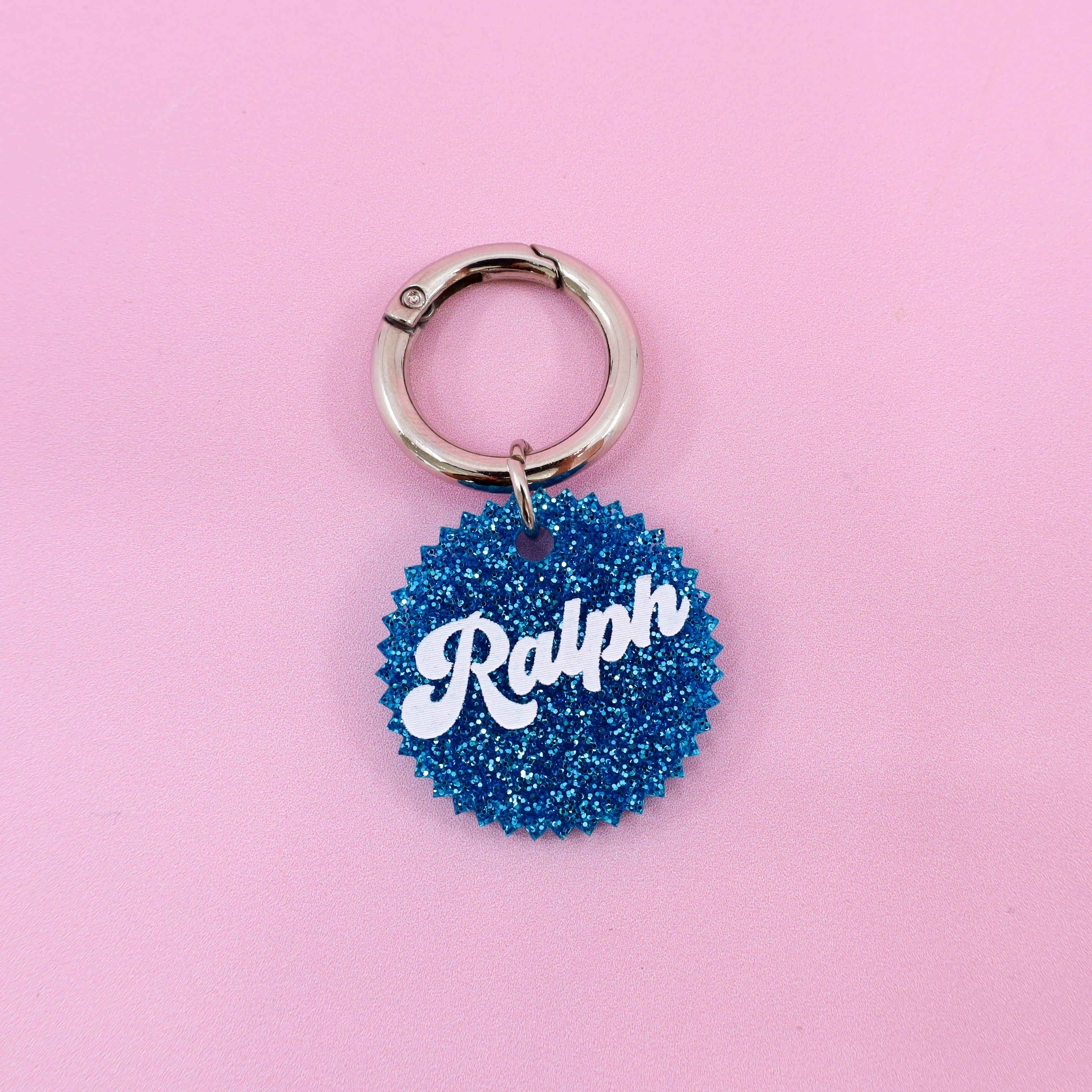 Personalised Pet ID Tag: Jagged Circle Blue Glitter - Image 7
