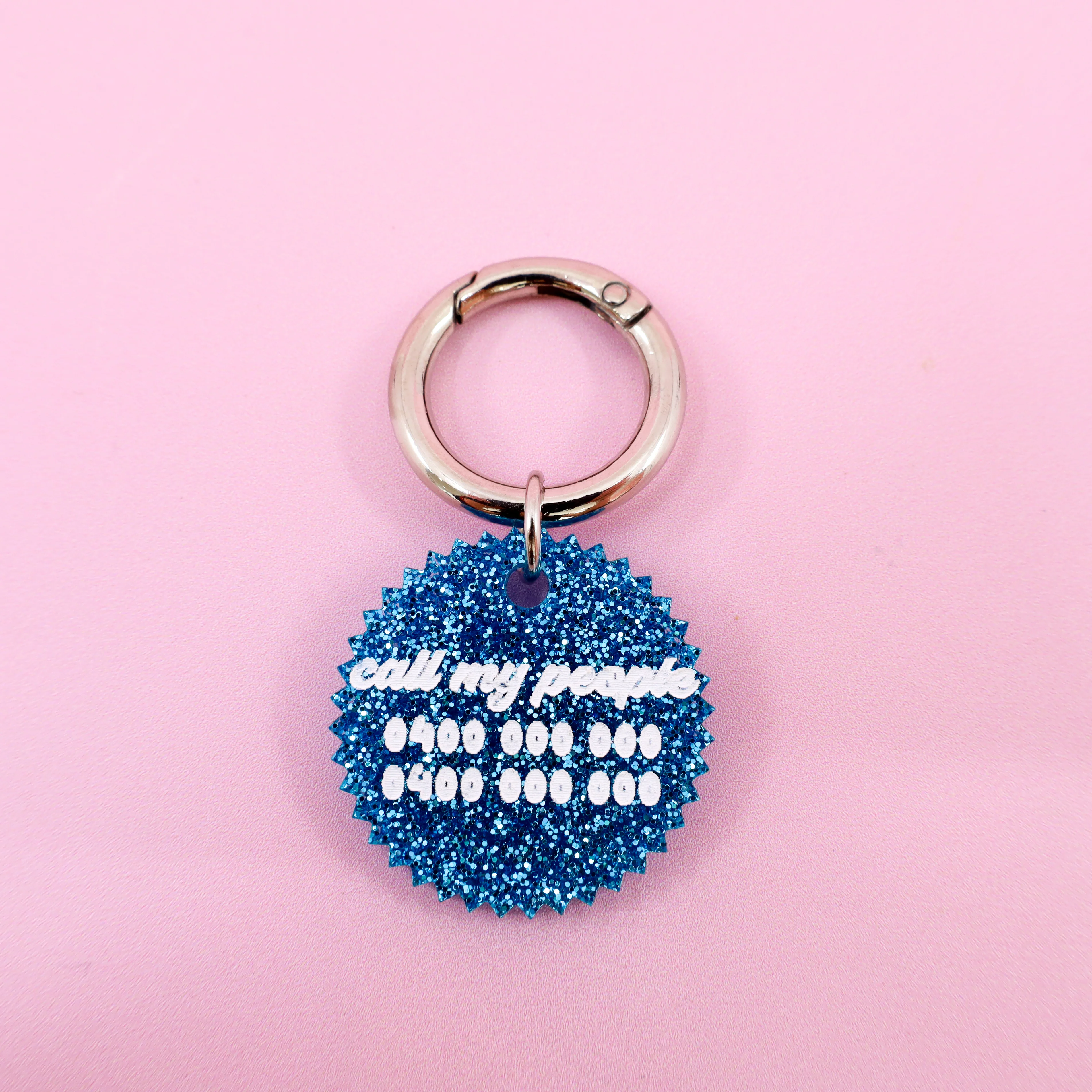 Personalised Pet ID Tag: Jagged Circle Blue Glitter - Image 8
