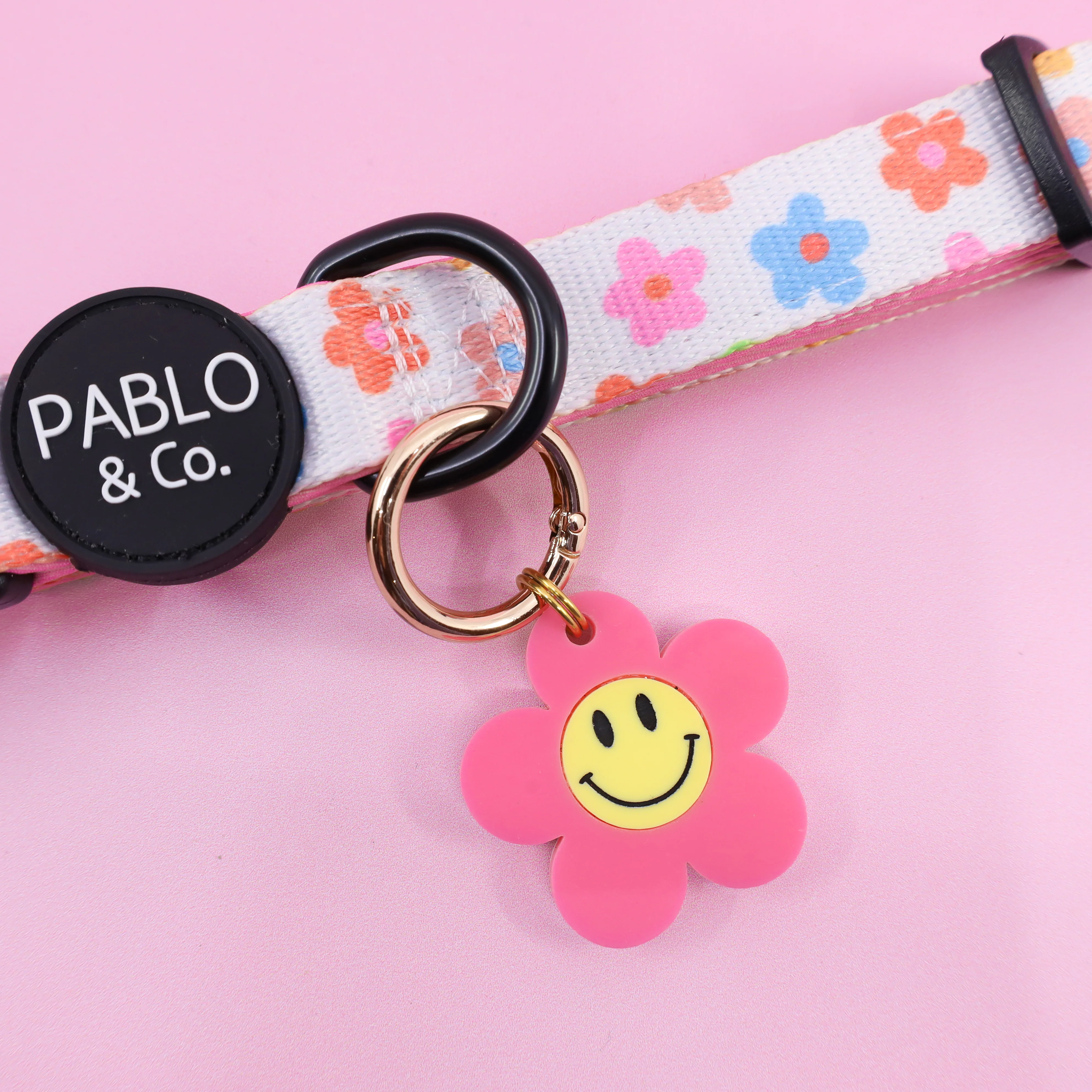 Personalised Pet ID Tag: Pink Happy Flower