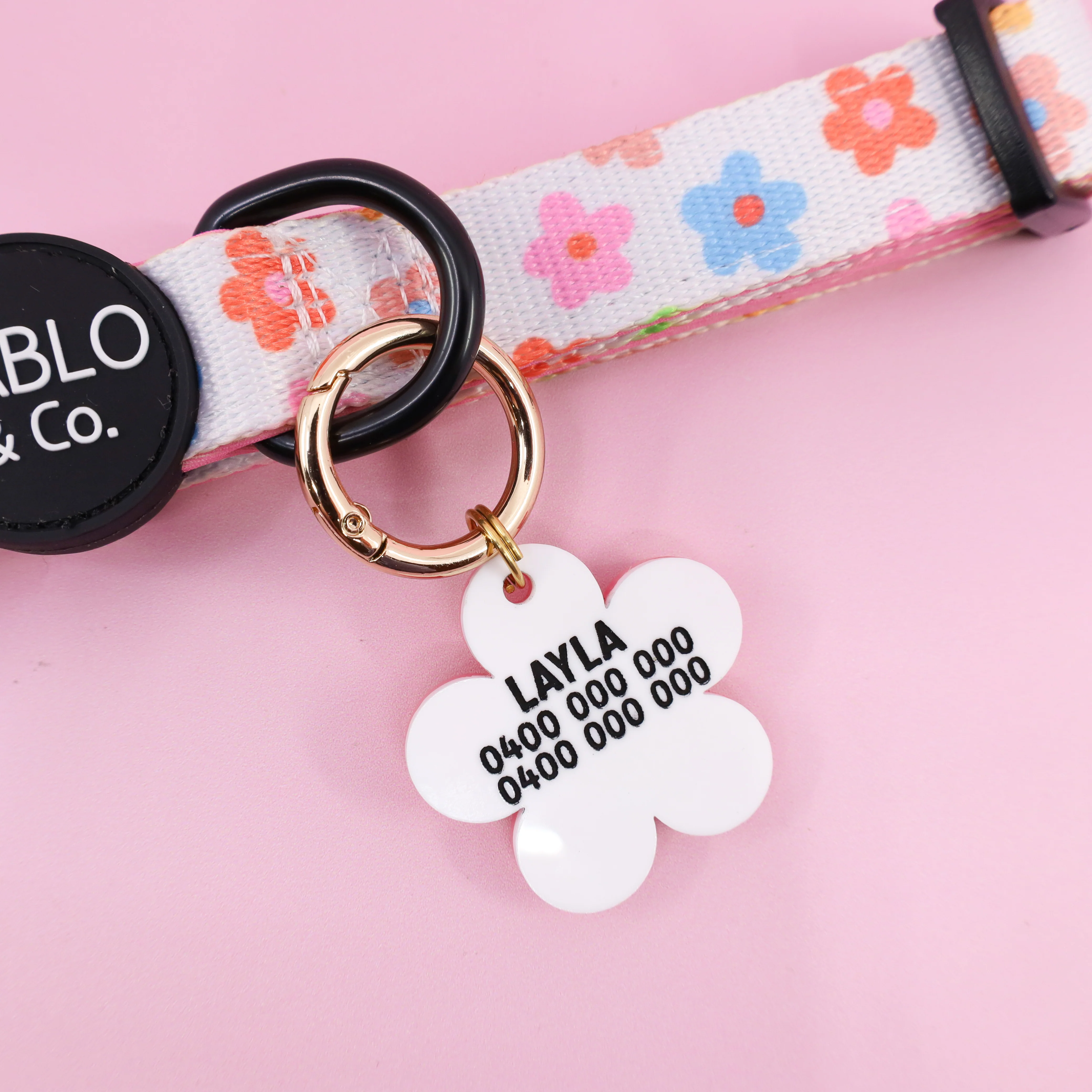 Personalised Pet ID Tag: Pink Happy Flower - Image 2