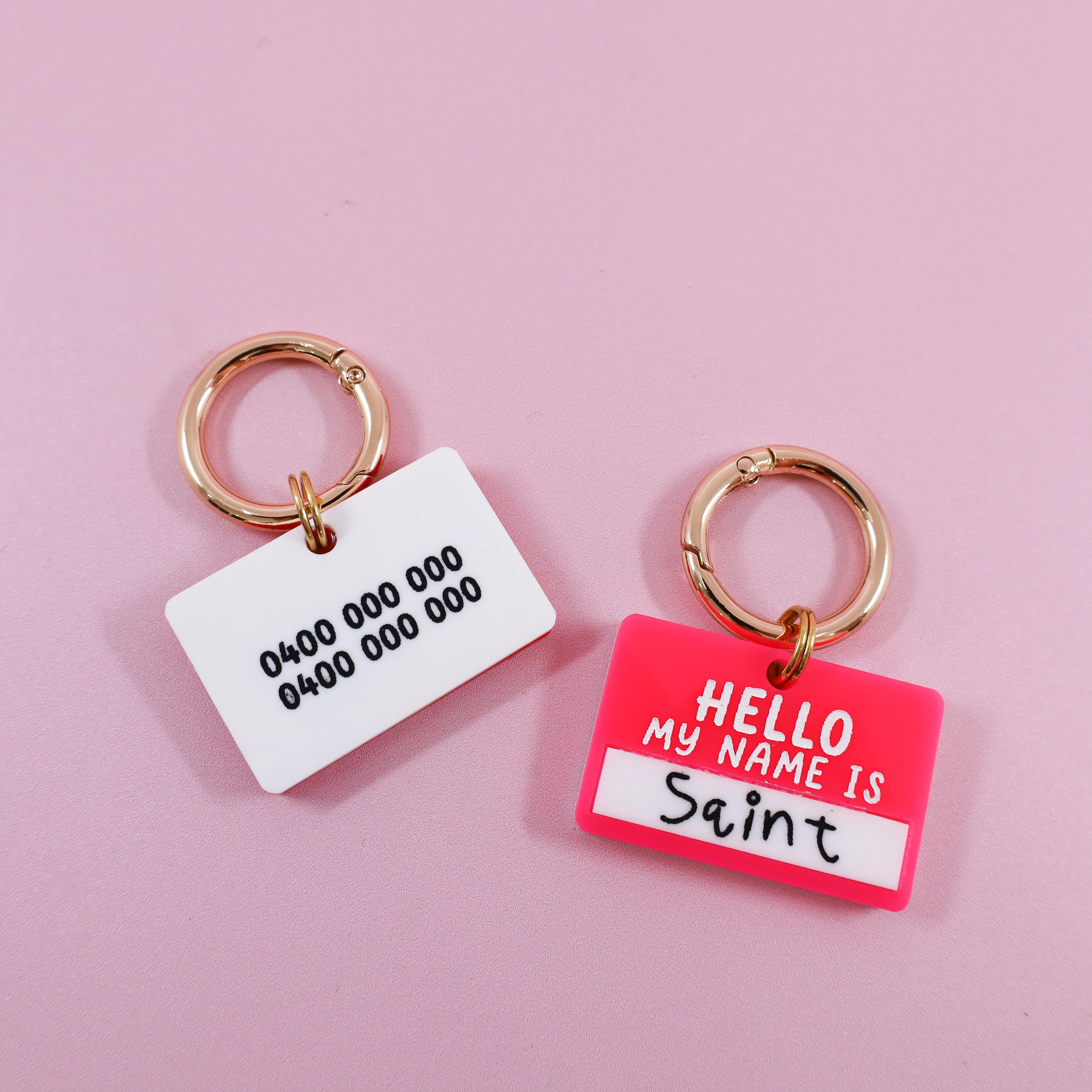 Personalised Pet ID Tag: Hot Pink 'Hello my name is' - Image 2