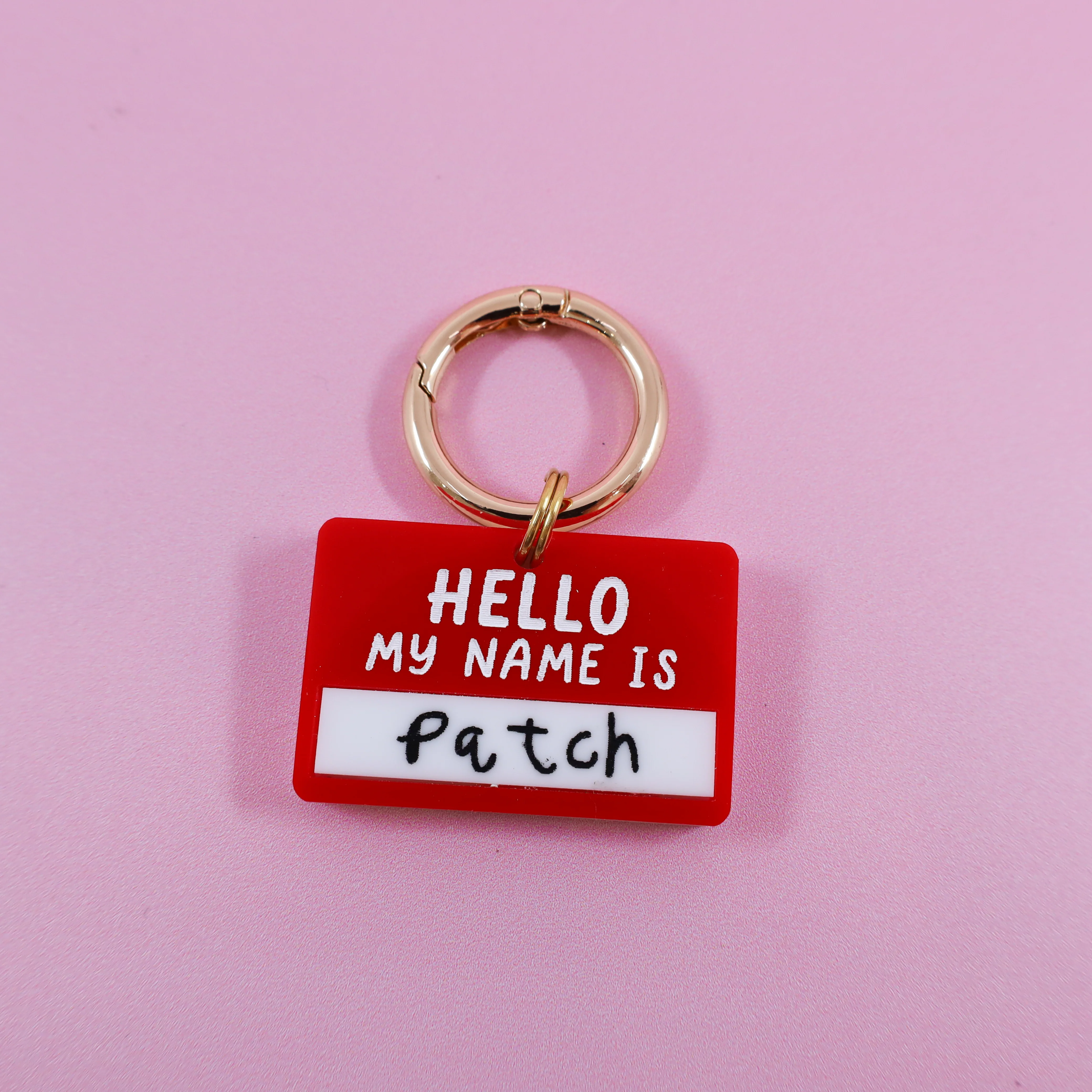 Personalised Pet ID Tag: Red 'Hello my name is'