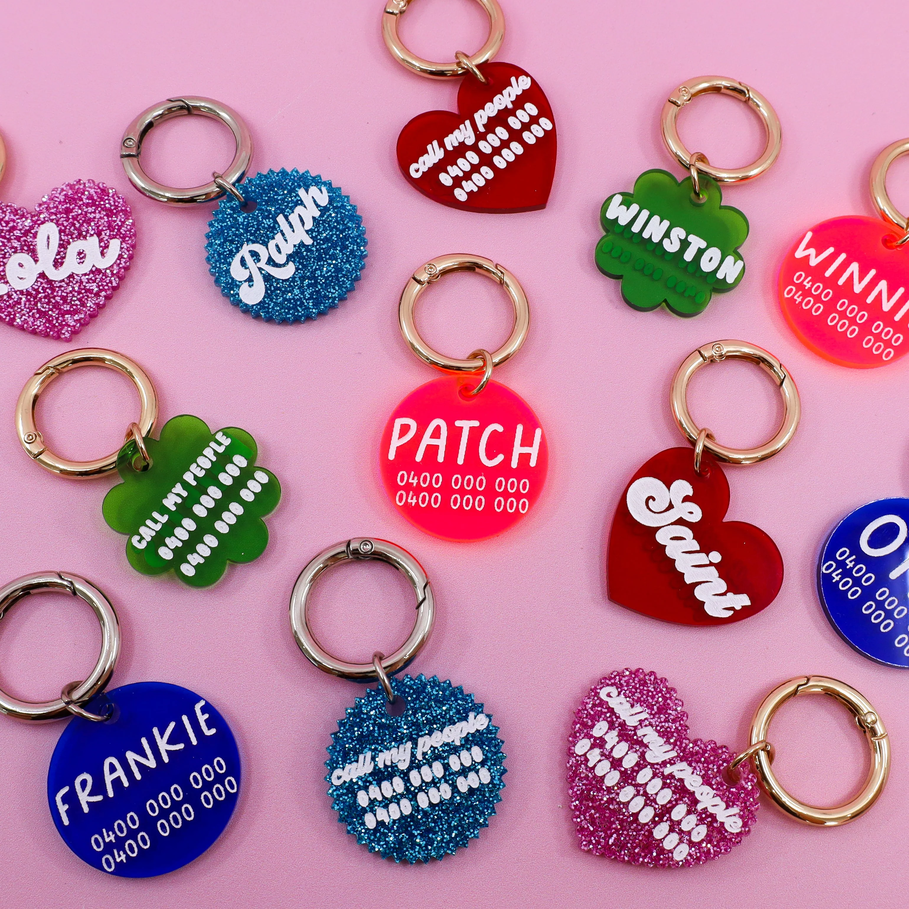 Personalised Pet ID Tag: Round Neon Pink - Image 4
