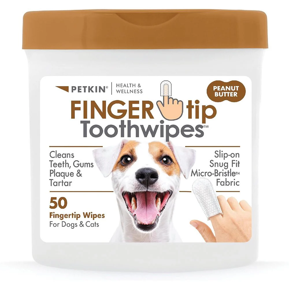 Petkin Fingertip Tooth Wipes 50pk - Peanut Butter