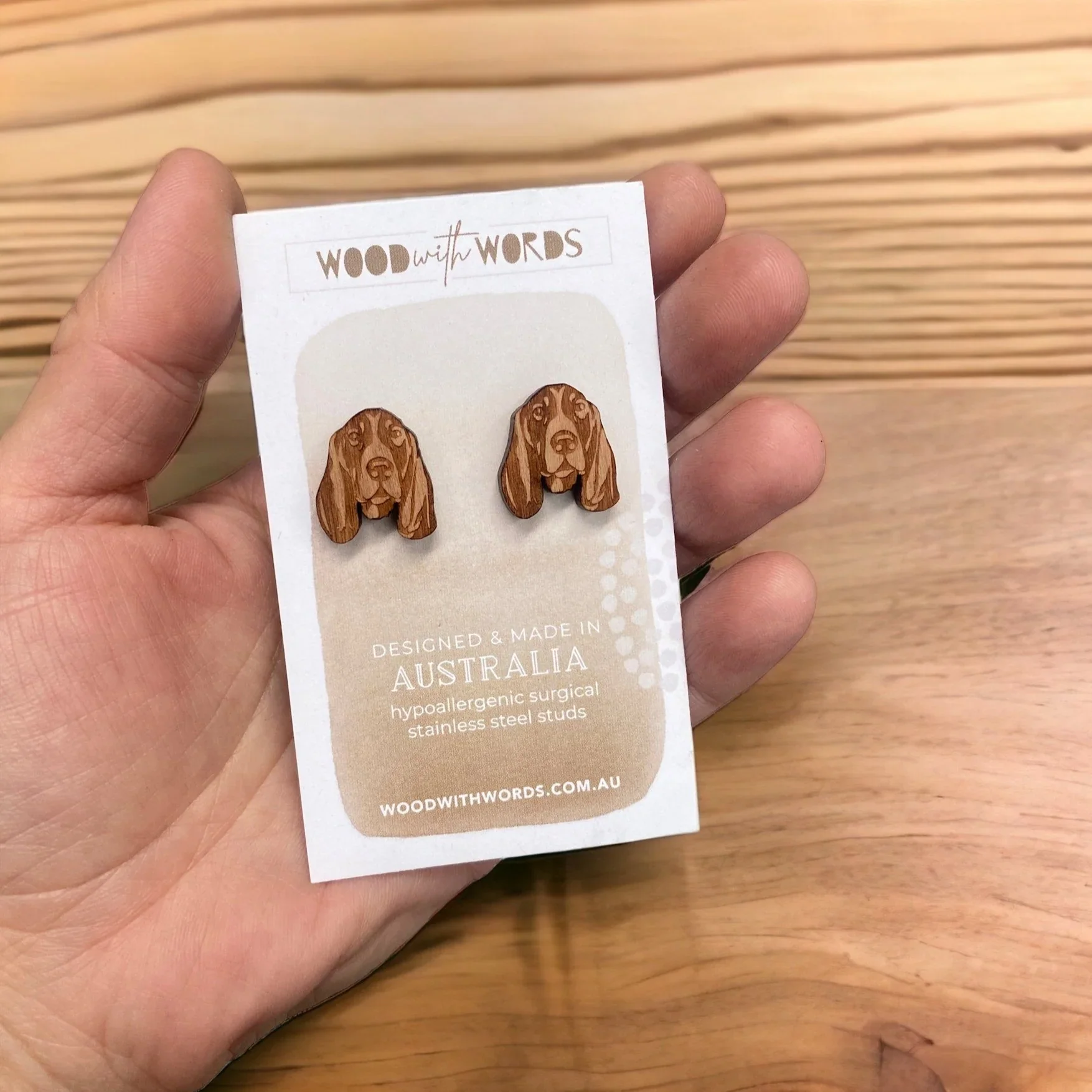 Wooden Earrings: Basset Hound