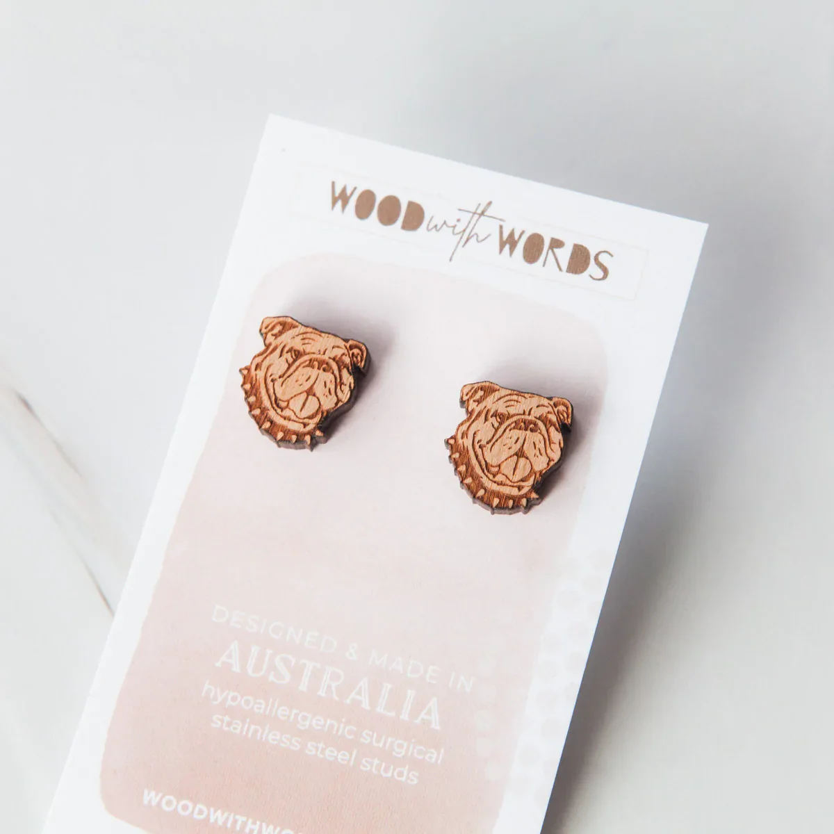 Wooden Earrings: English Bulldog