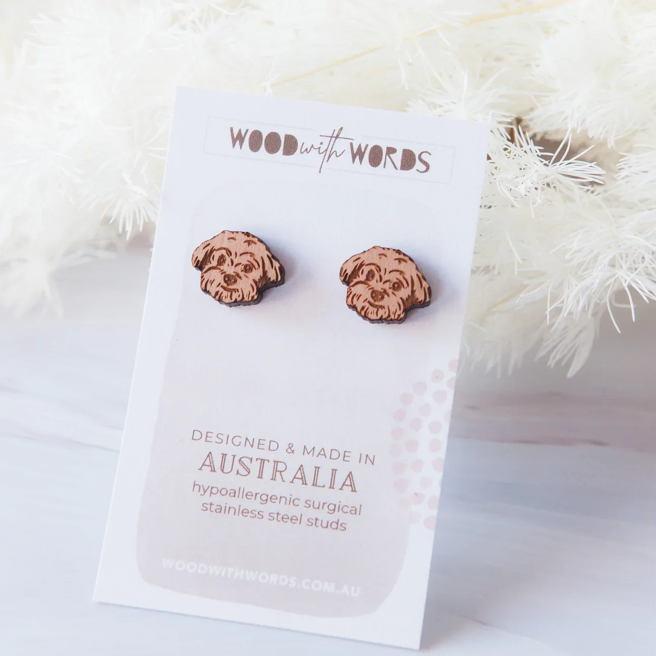 Wooden Earrings: Maltese x Shih Tzu