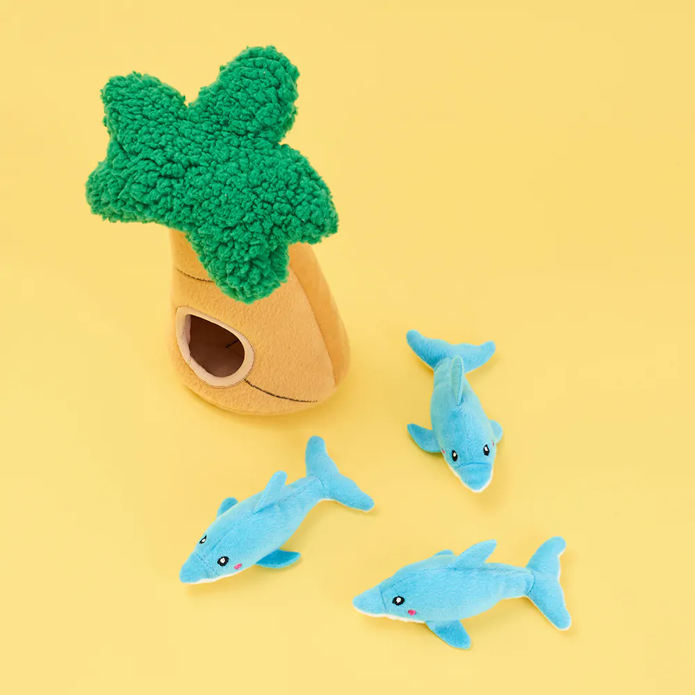Zippy Paws: Dolphins in Palm Tree Burrow Toy - Image 2