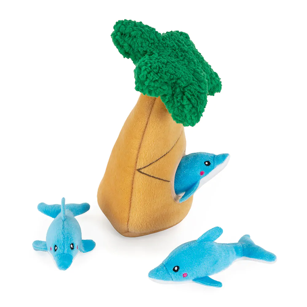 Zippy Paws: Dolphins in Palm Tree Burrow Toy - Image 4